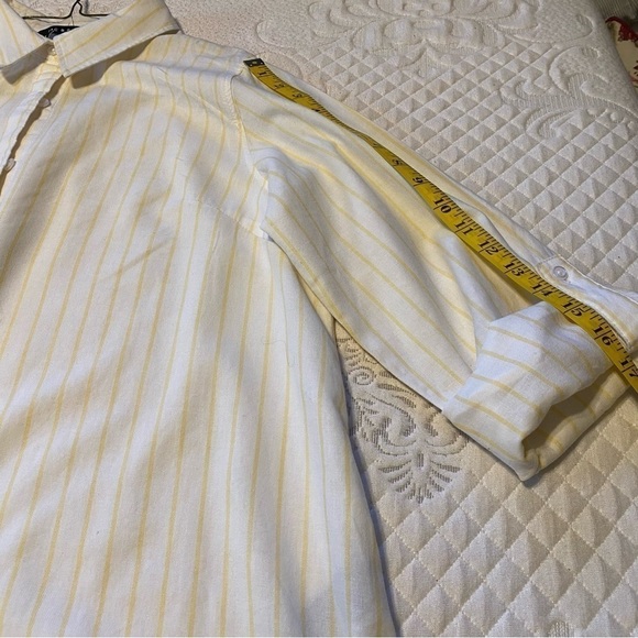 Zac and Rachel Button Down Yellow & White Blouse w/ Roll Tab Sleeves Size XL - Picture 6 of 8